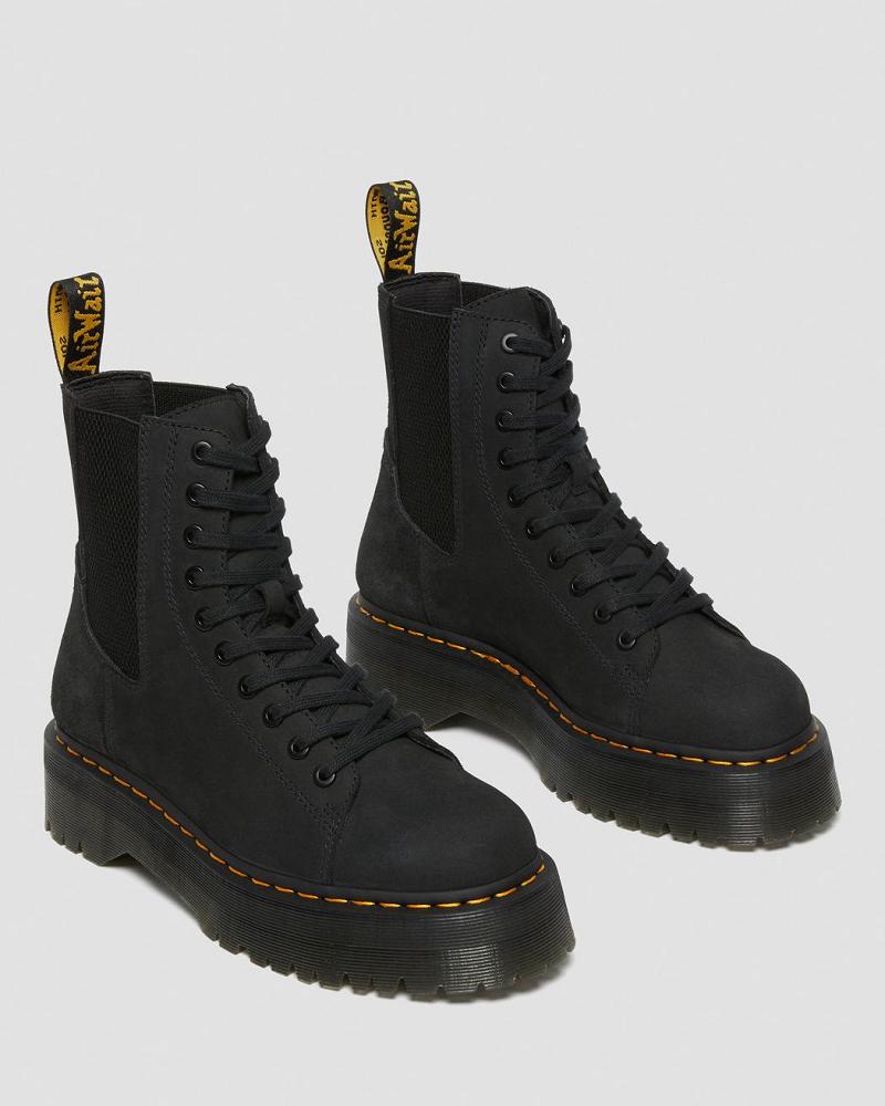 Dr Martens Jadon Nubuck Leren Platform Laarzen Heren Zwart | NL 256JPQ